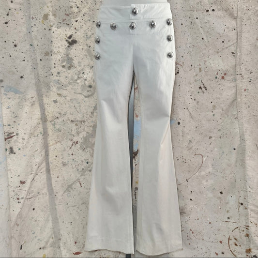 2014 GUCCI FRIDA GIANNINI IVORY CREAM SILVER BUTTON WHITE WIDE LEG SAILOR PANTS
