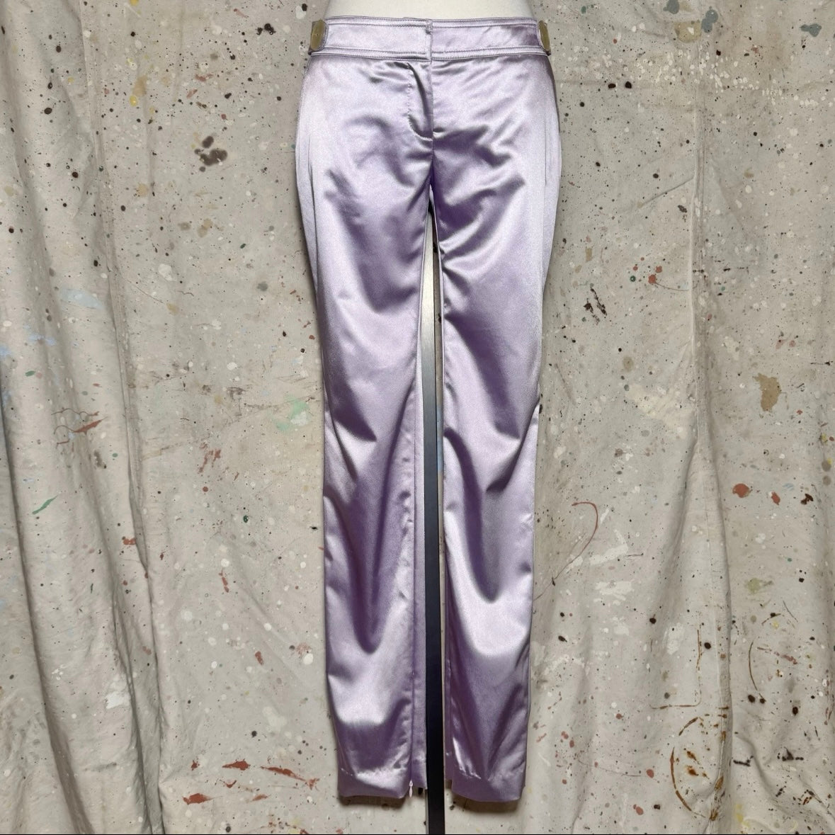 2000s DOLCE & GABBANA D&G PURPLE LAVENDER SATIN BUTTON ACCENT LOW RISE TROUSERS