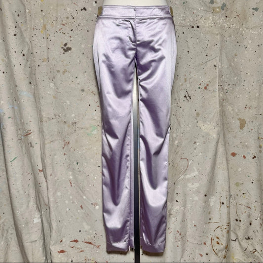 2000s DOLCE & GABBANA D&G PURPLE LAVENDER SATIN BUTTON ACCENT LOW RISE TROUSERS