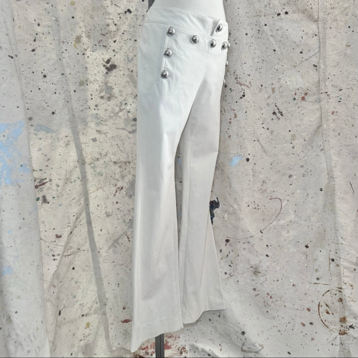 2014 GUCCI FRIDA GIANNINI IVORY CREAM SILVER BUTTON WHITE WIDE LEG SAILOR PANTS