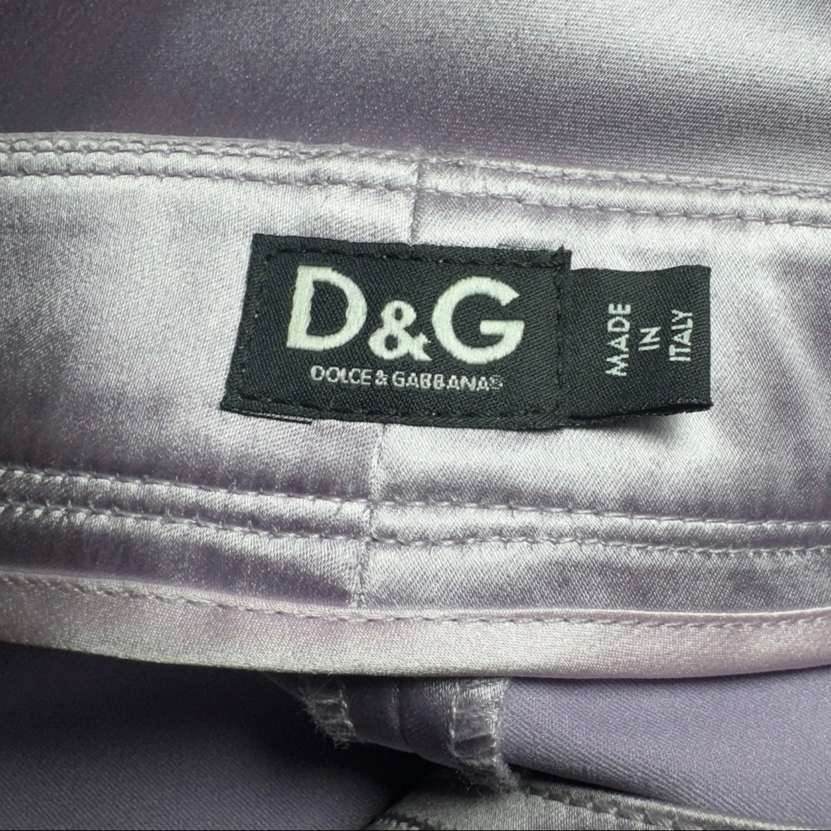 2000s DOLCE & GABBANA D&G PURPLE LAVENDER SATIN BUTTON ACCENT LOW RISE TROUSERS