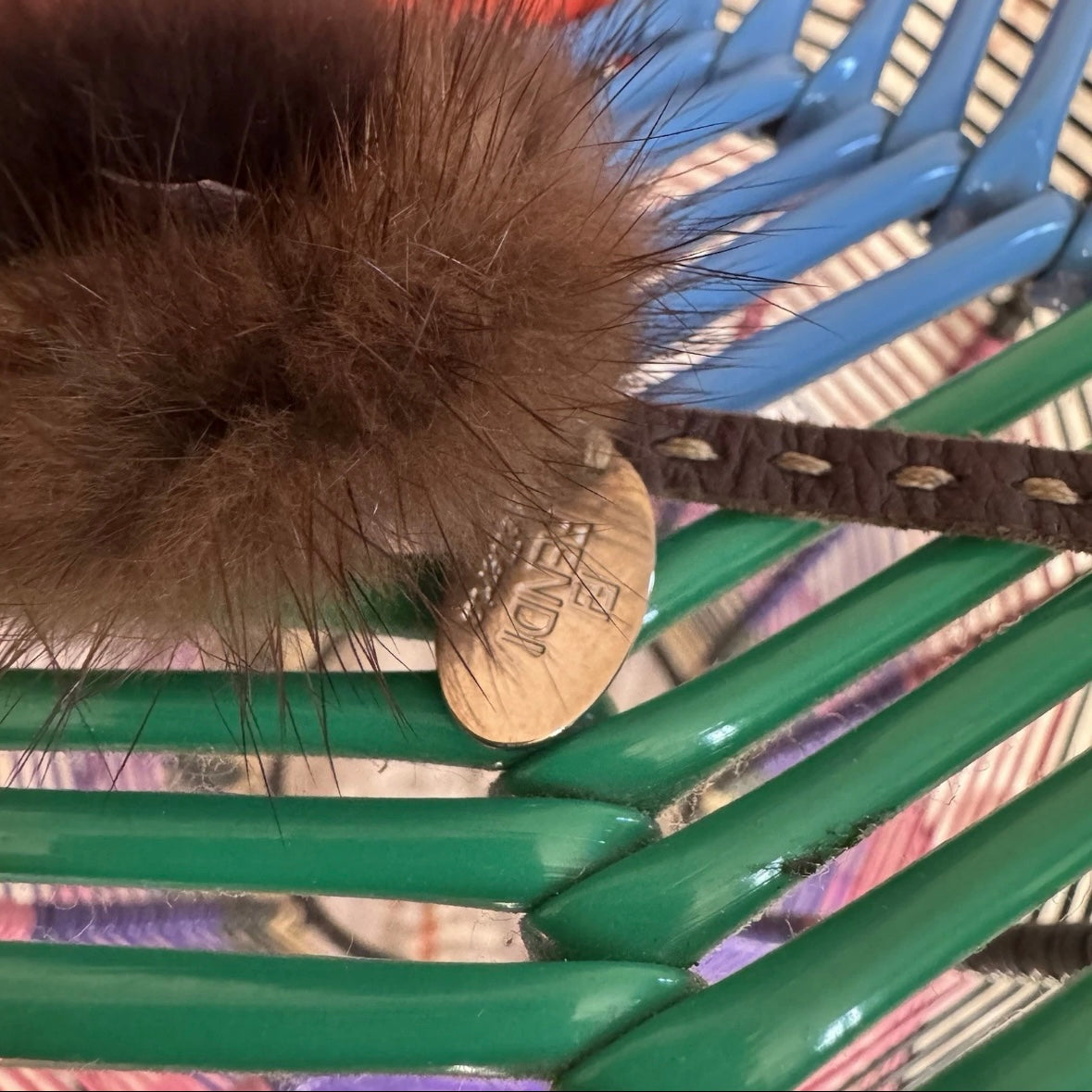 2008 FENDI SELLERIA FUR FLOWER LEATHER TIE CHOKER NECKLACE