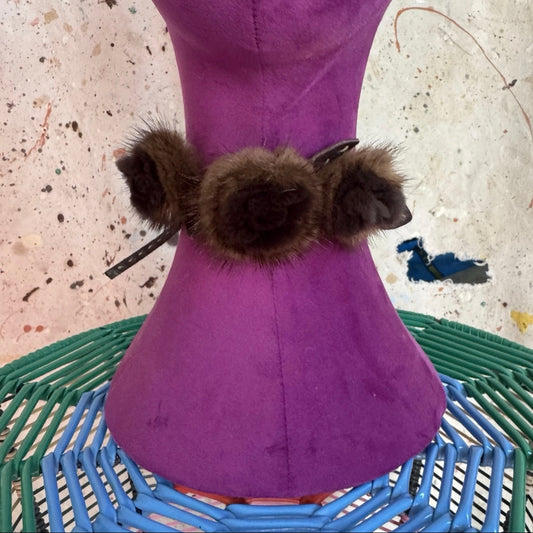 2008 FENDI SELLERIA FUR FLOWER LEATHER TIE CHOKER NECKLACE