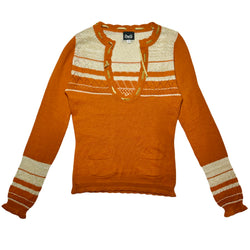 DOLCE & GABBANA D&G STRIPE RIBBON ORANGE POINTELLE KNIT SWEATER