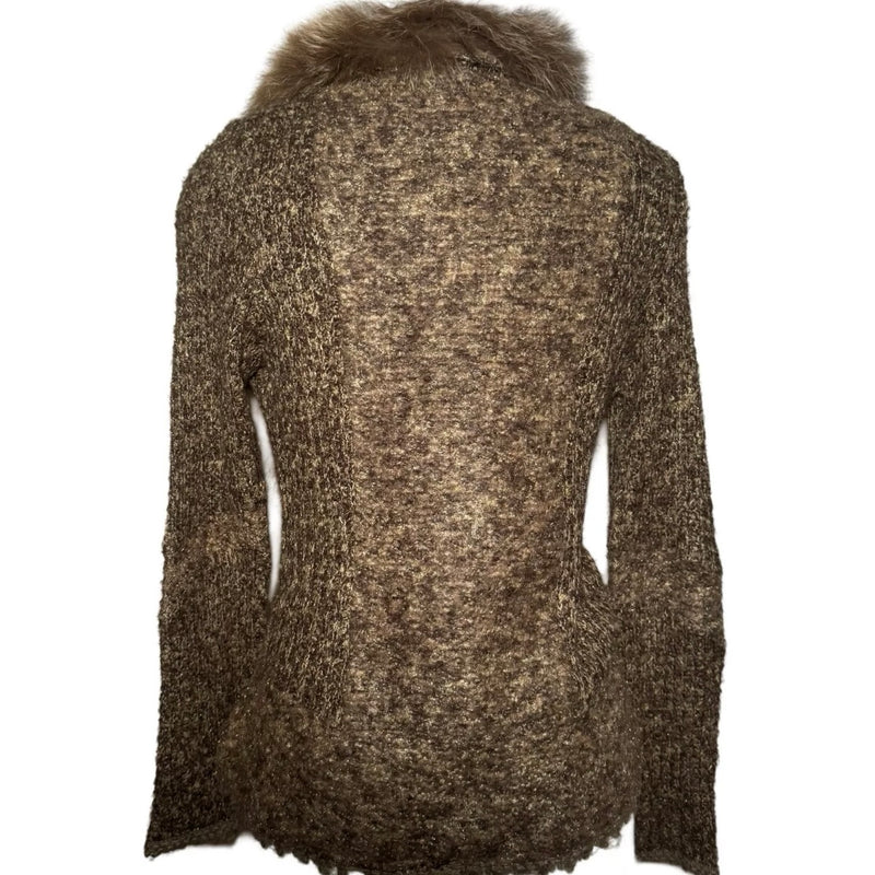 2000s FUR FRINGE TRIMMED KNIT CARDIGAN