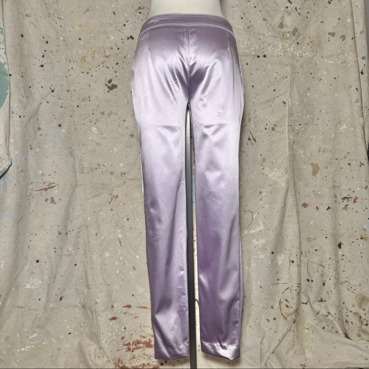 2000s DOLCE & GABBANA D&G PURPLE LAVENDER SATIN BUTTON ACCENT LOW RISE TROUSERS