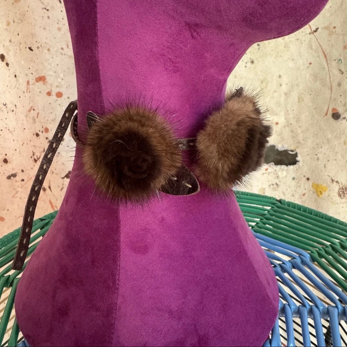 2008 FENDI SELLERIA FUR FLOWER LEATHER TIE CHOKER NECKLACE