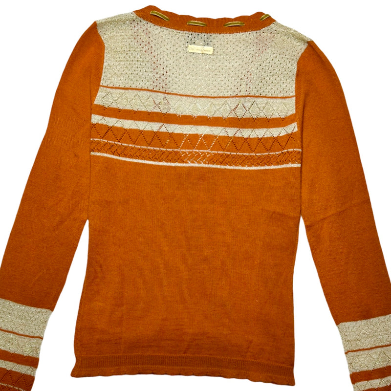 DOLCE & GABBANA D&G STRIPE RIBBON ORANGE POINTELLE KNIT SWEATER