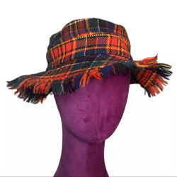 90s MOSCHINO WOOL TARTAN FRINGE HAT RED