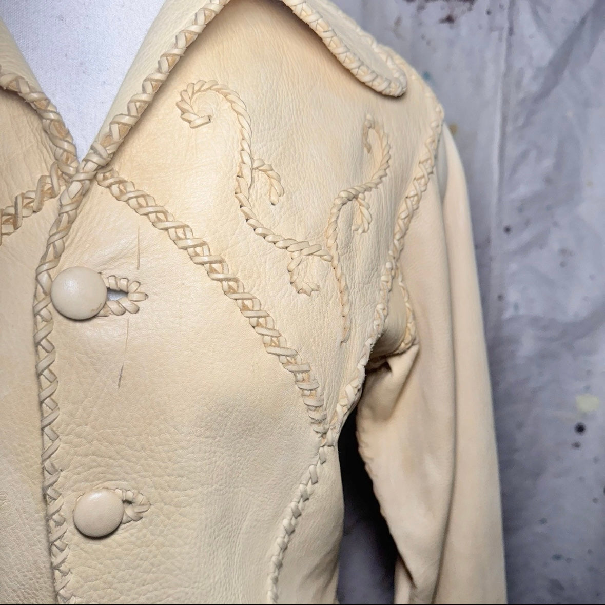 70s NORTH BEACH LEATHER TAN WHIPSTITCH DEERSKIN JACKET PITIQUITO SONORA S