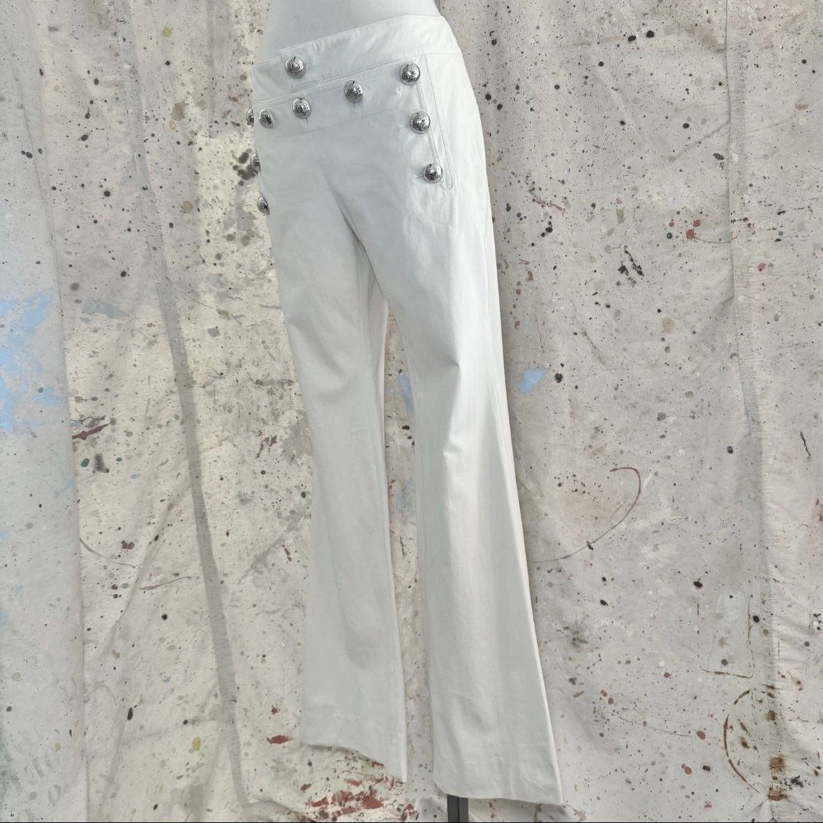 2014 GUCCI FRIDA GIANNINI IVORY CREAM SILVER BUTTON WHITE WIDE LEG SAILOR PANTS