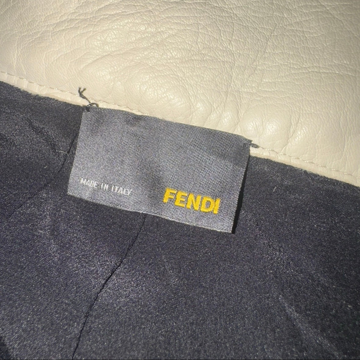 FENDI CREAM LAMBSKIN LEATHER PATENT TRIM HIGH WAIST POCKET PENCIL SKIRT