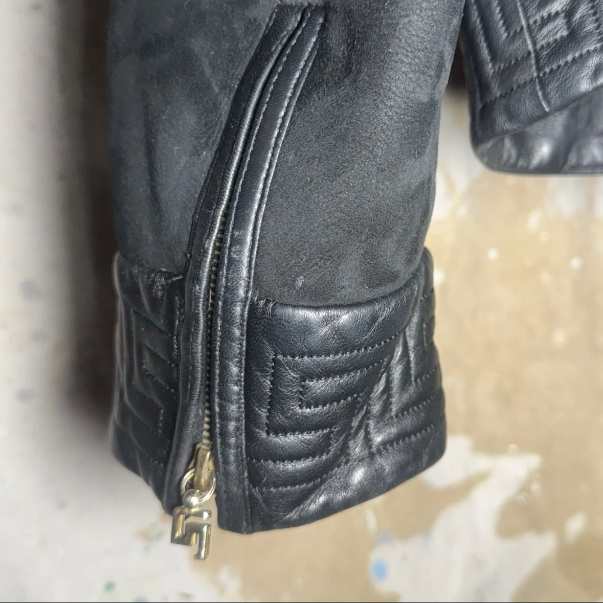 F/W 2001 RUNWAY GIANNI VERSACE SHEARLING GRECA ACCENT FUR LEATHER BIKER JACKET
