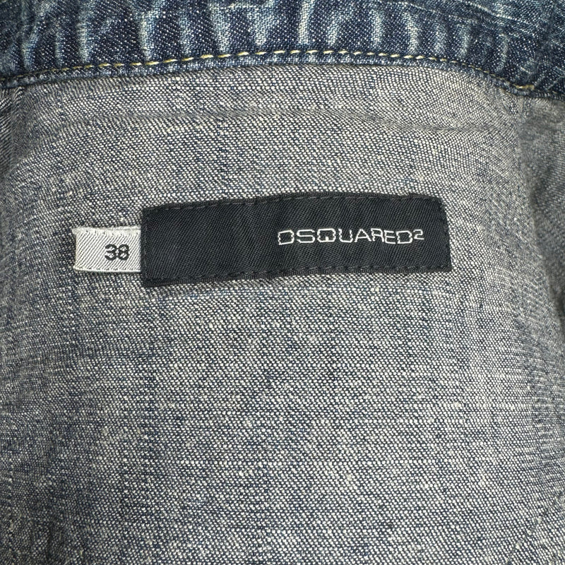 2000s DSQUARED2 DENIM WESTERN STYLE SNAP BUTTON LEATHER DENIM SHIRT