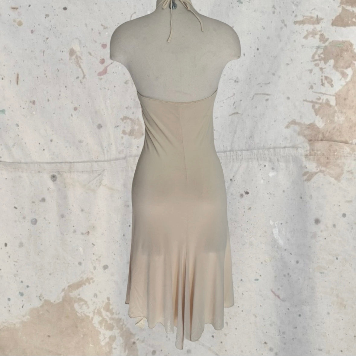2000s Y2K CREAM HALTER BIAS CUT 31 SEQUIN ITALIAN DESIGN DRESS