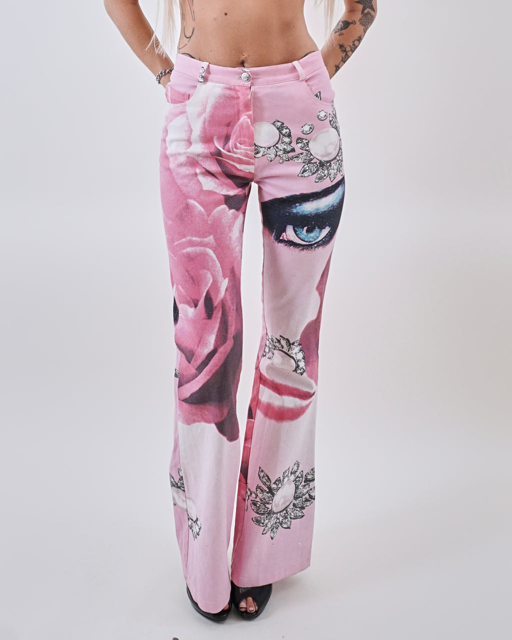 2000s Pink glitter Pearl Eye Italian Designer Pants