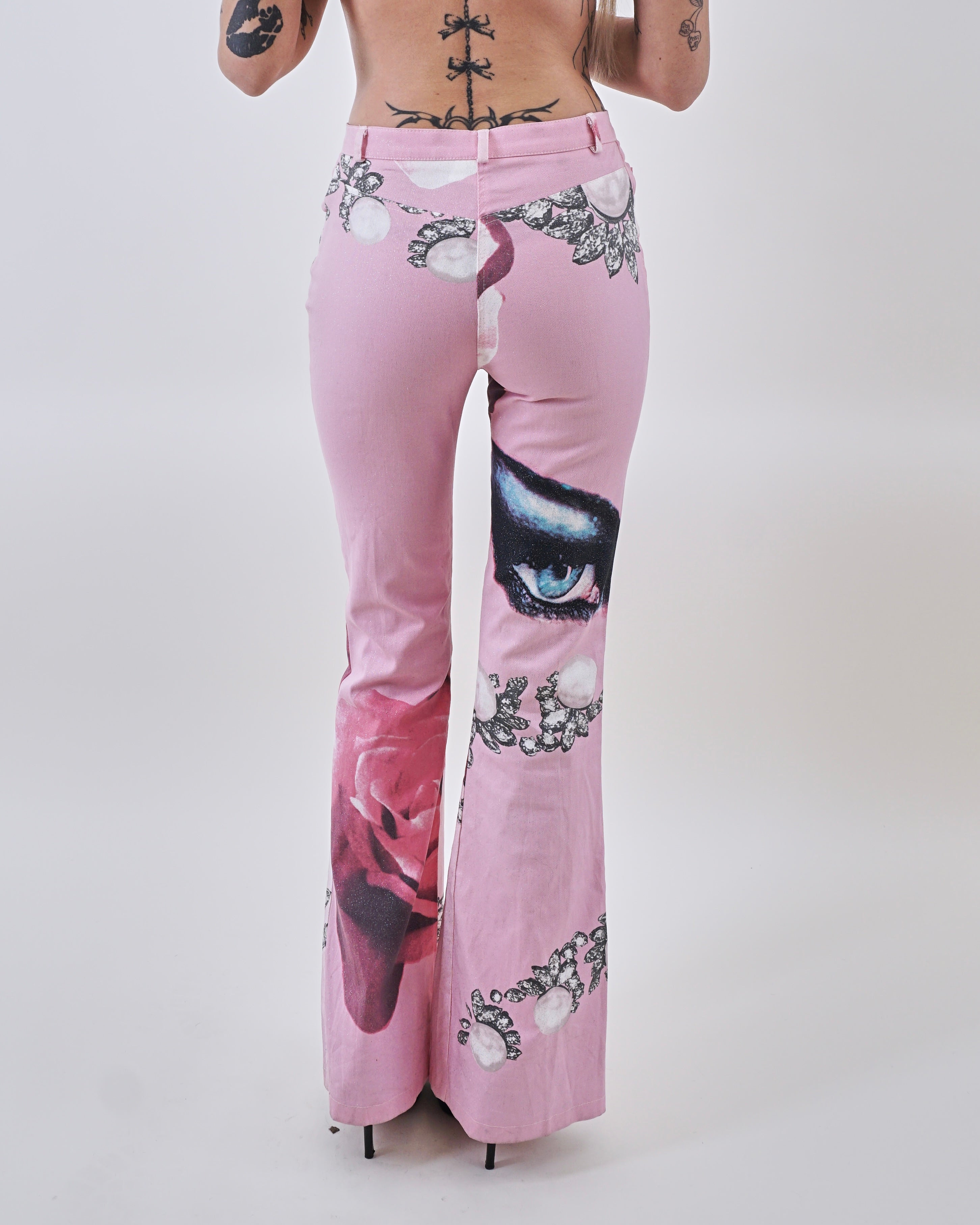 2000s Pink glitter Pearl Eye Italian Designer Pants