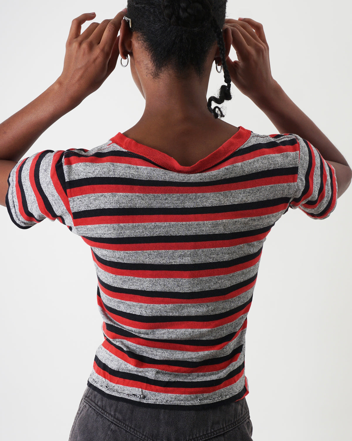 1950s Red Black Gray Striped Baby Tee