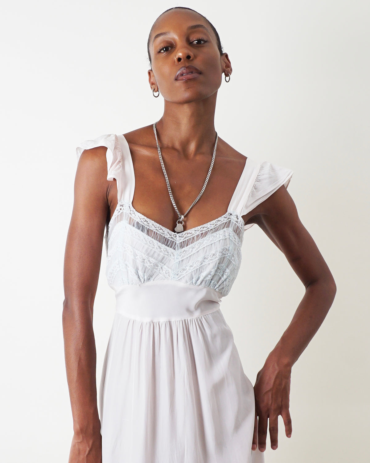 1940's Pink & Blue Lace frill shoulder Slip Dress