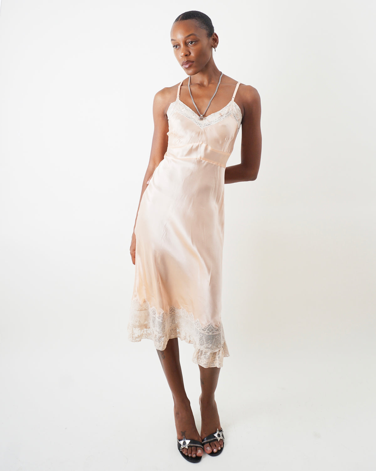 1940's Peach Bias Cut Slip Dress