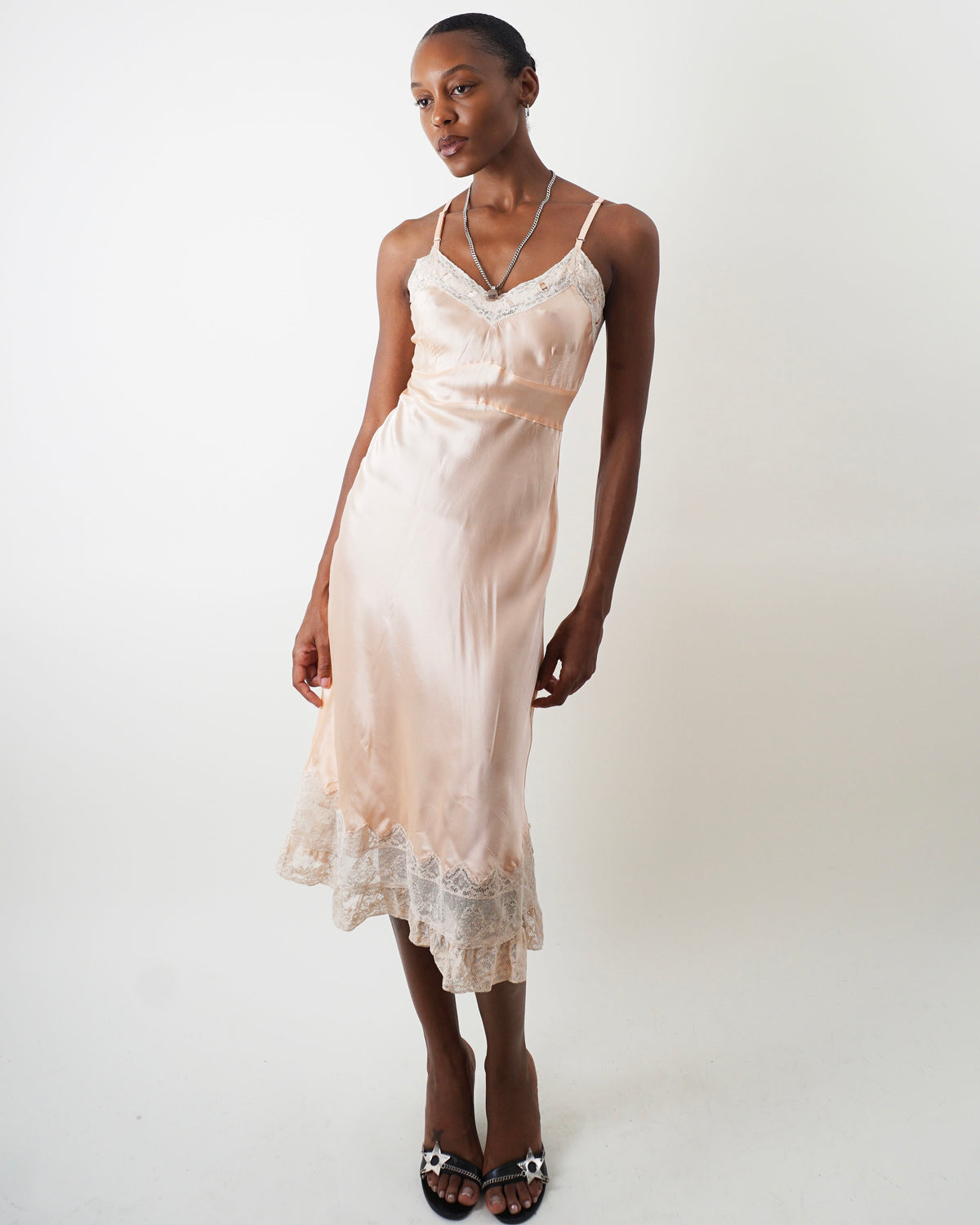 1940's Peach Bias Cut Slip Dress