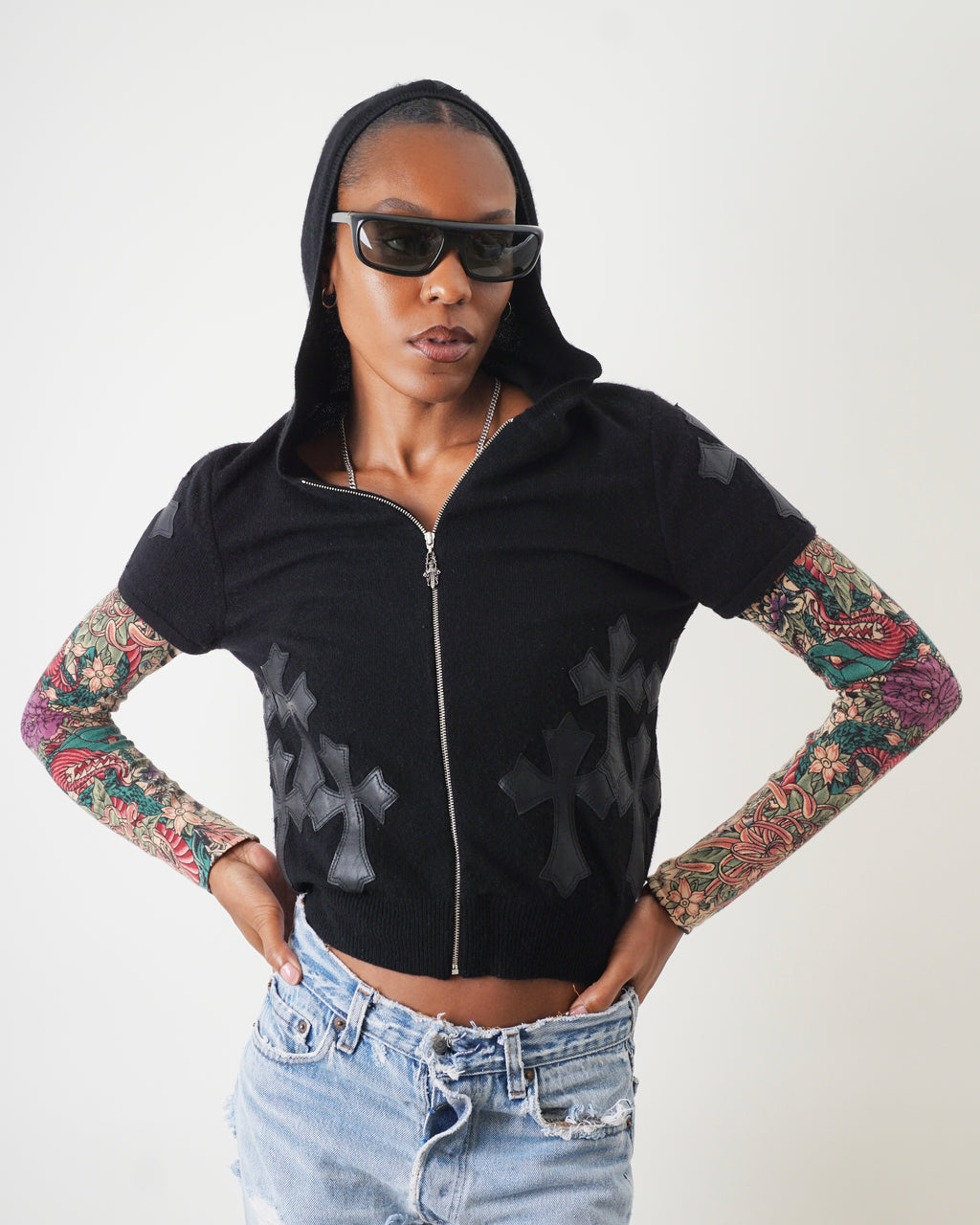 A&G Tattoo Sleeve Cashmere Cross Hoodie