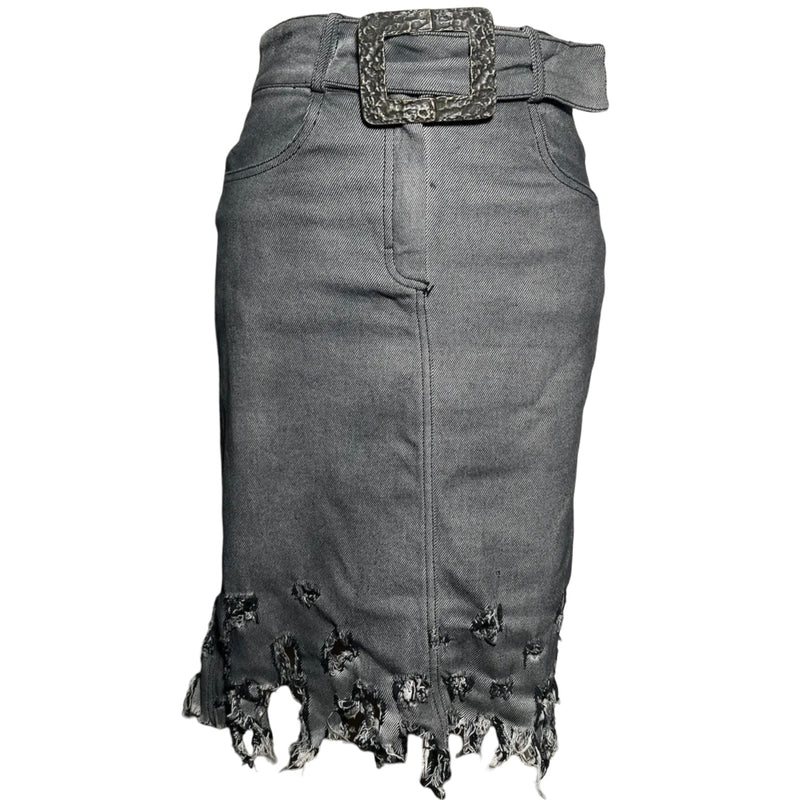 90s ROBERTA SCARPA ITALY DISTRESSED DENIM BELT SKIRT