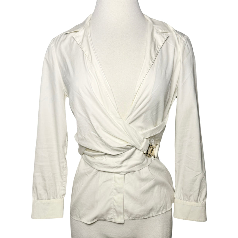 GUCCI TOM FORD ERA WHITE COLLARED HORSEBIT WRAP SHIRT