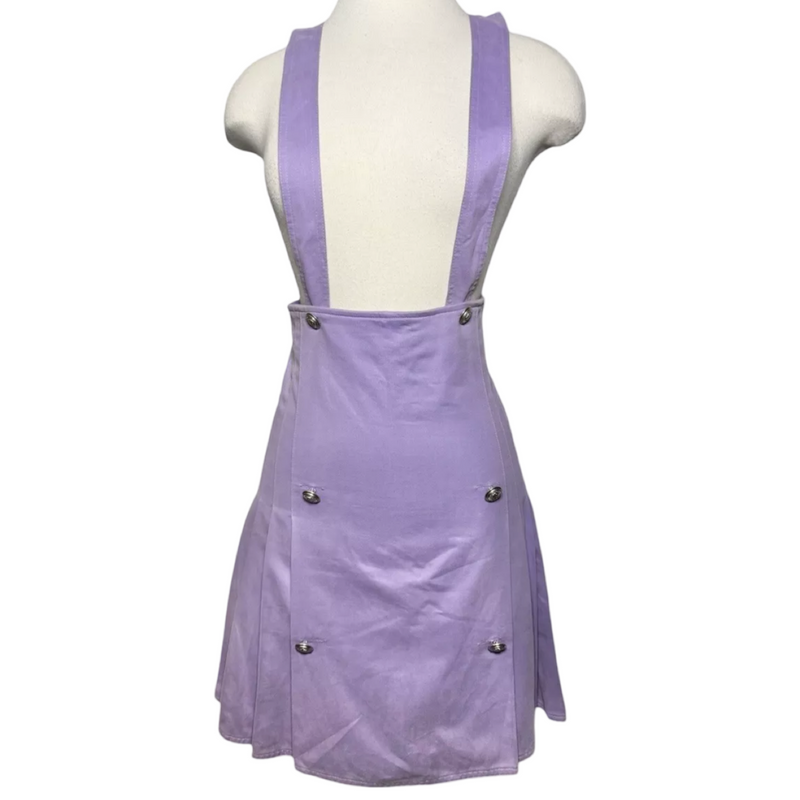 90s PURPLE PLEATED VERSACE BUTTON SUSPENDER SKIRT RARE