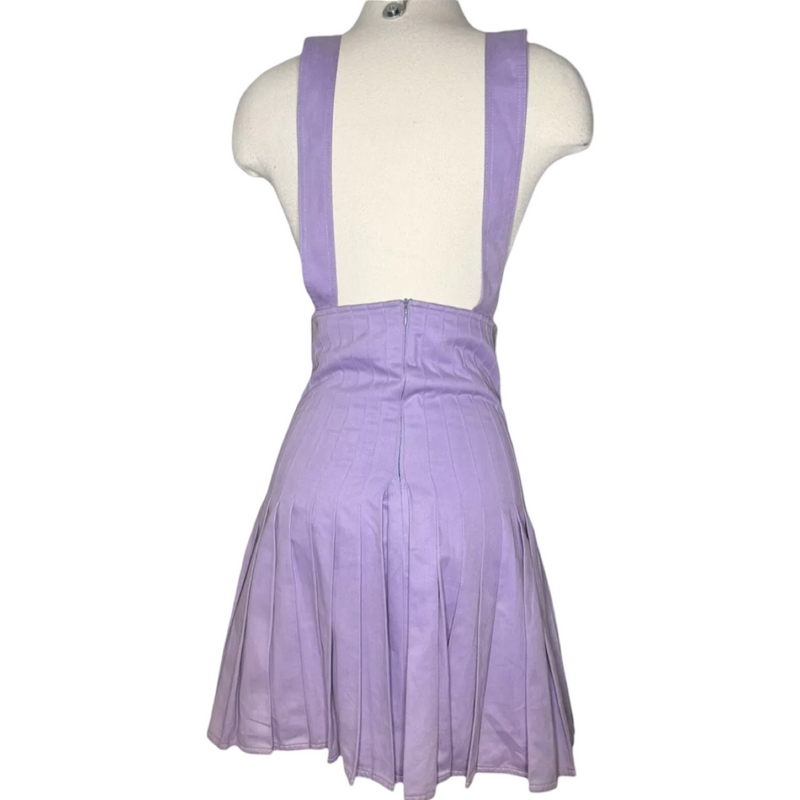 90s PURPLE PLEATED VERSACE BUTTON SUSPENDER SKIRT RARE