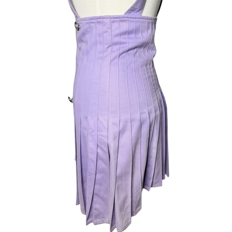 90s PURPLE PLEATED VERSACE BUTTON SUSPENDER SKIRT RARE