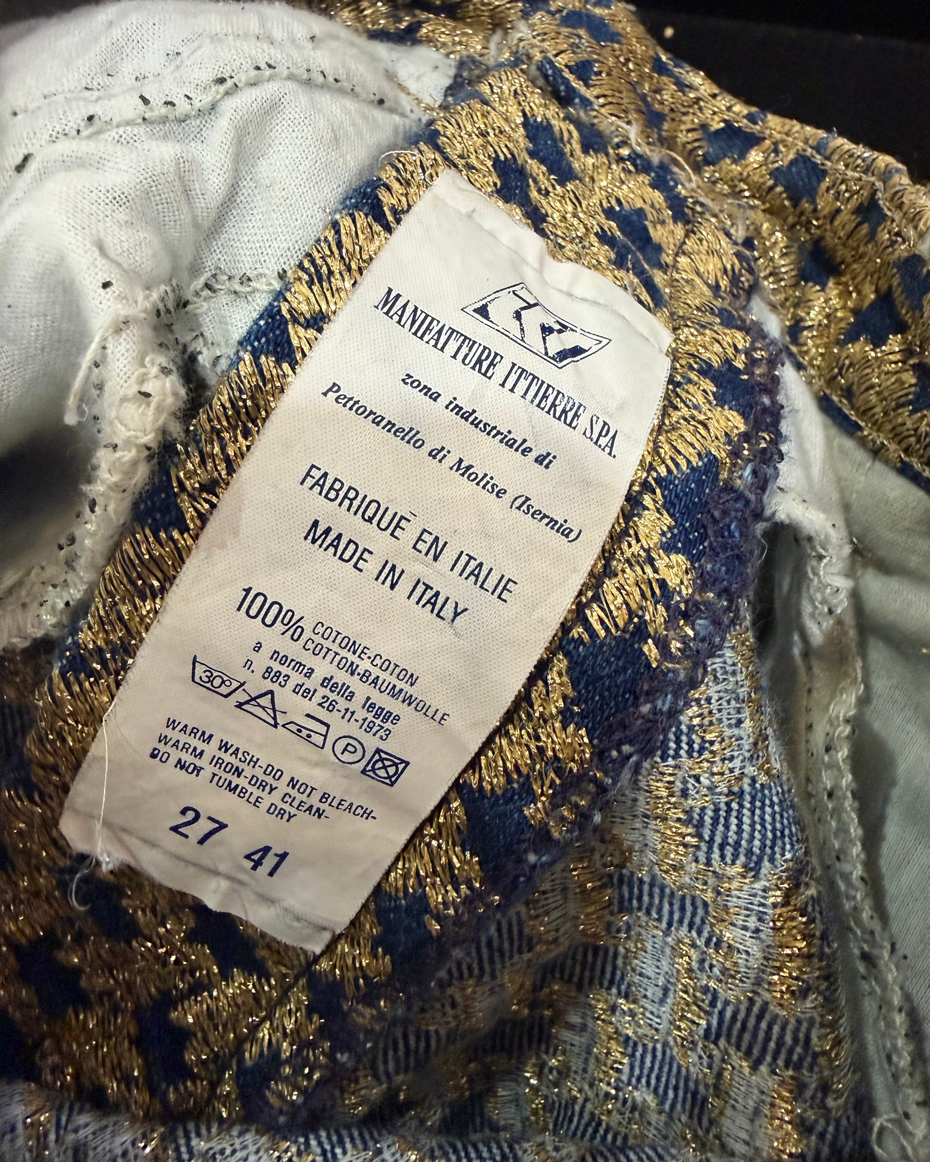 1990s Versace Gold Denim Houndstooth Pants