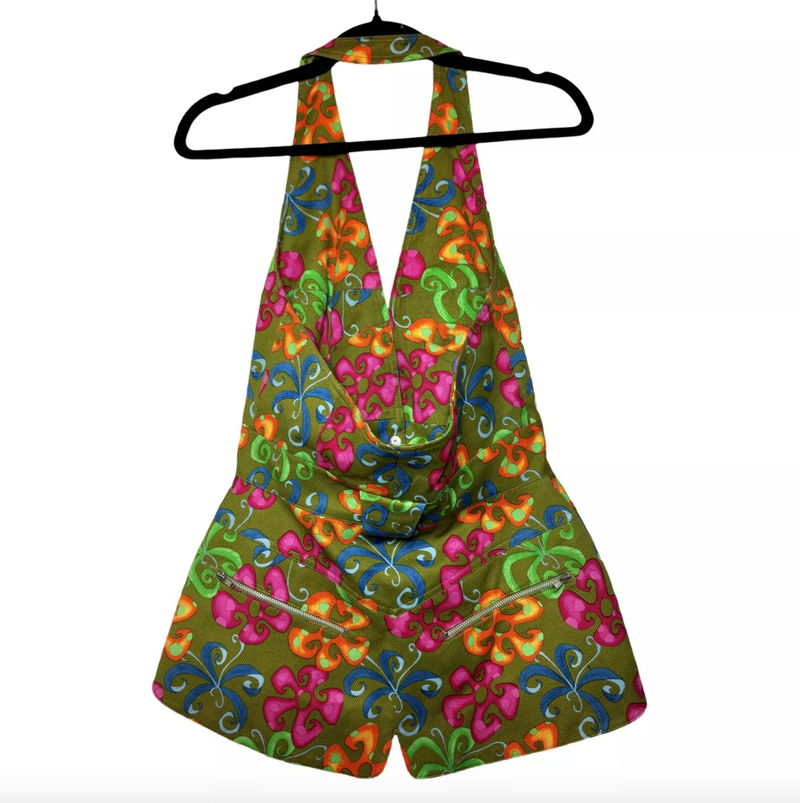 THIERRY MUGLER PSYCHEDELIC FLORAL PRINT HALTER TOP