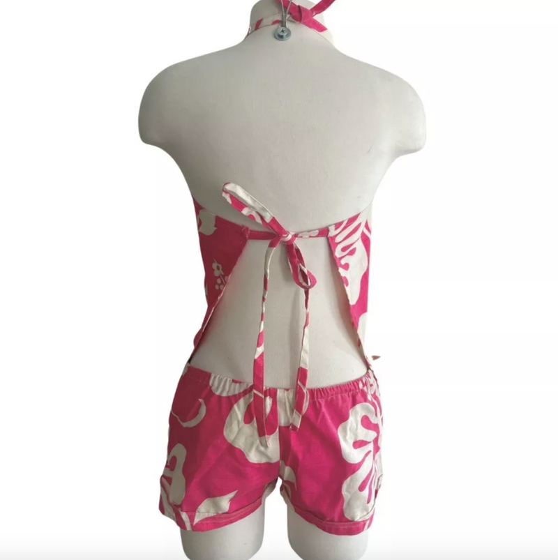 1960s PINK HAWAIIAN 2PC HALTER TOP AND HOT SHORTS