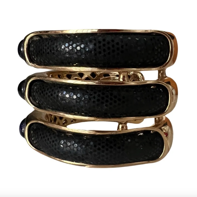 ROBERTO CAVALLI GOLD SNAKE LEATHER THREE STACK JEWEL CUFF BRACELET