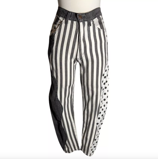 VINTAGE 80s MOSCHINO STRIPE & POLKA DOT WAVY JEANS - 26"