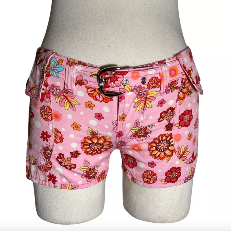 2000s DOLCE & GABBANA CARGO FLORAL PINK HOT SHORTS