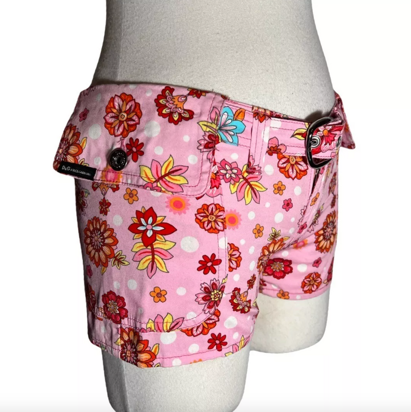 2000s DOLCE & GABBANA CARGO FLORAL PINK HOT SHORTS