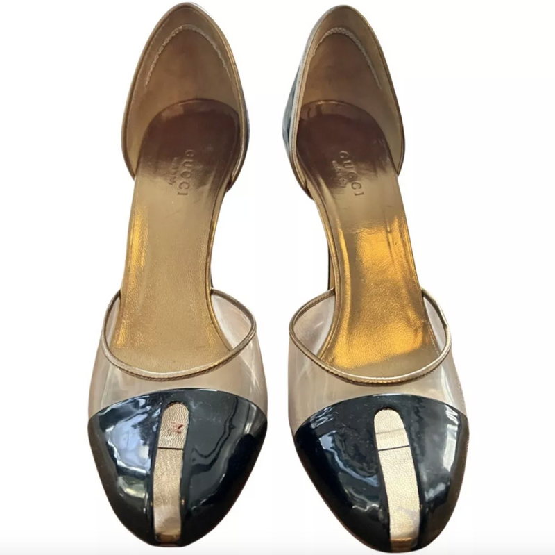 2005 TOM FOR FOR GUCCI ERA SPLIT TOE CLEAR / BLACK HEELS PUMPS - 7