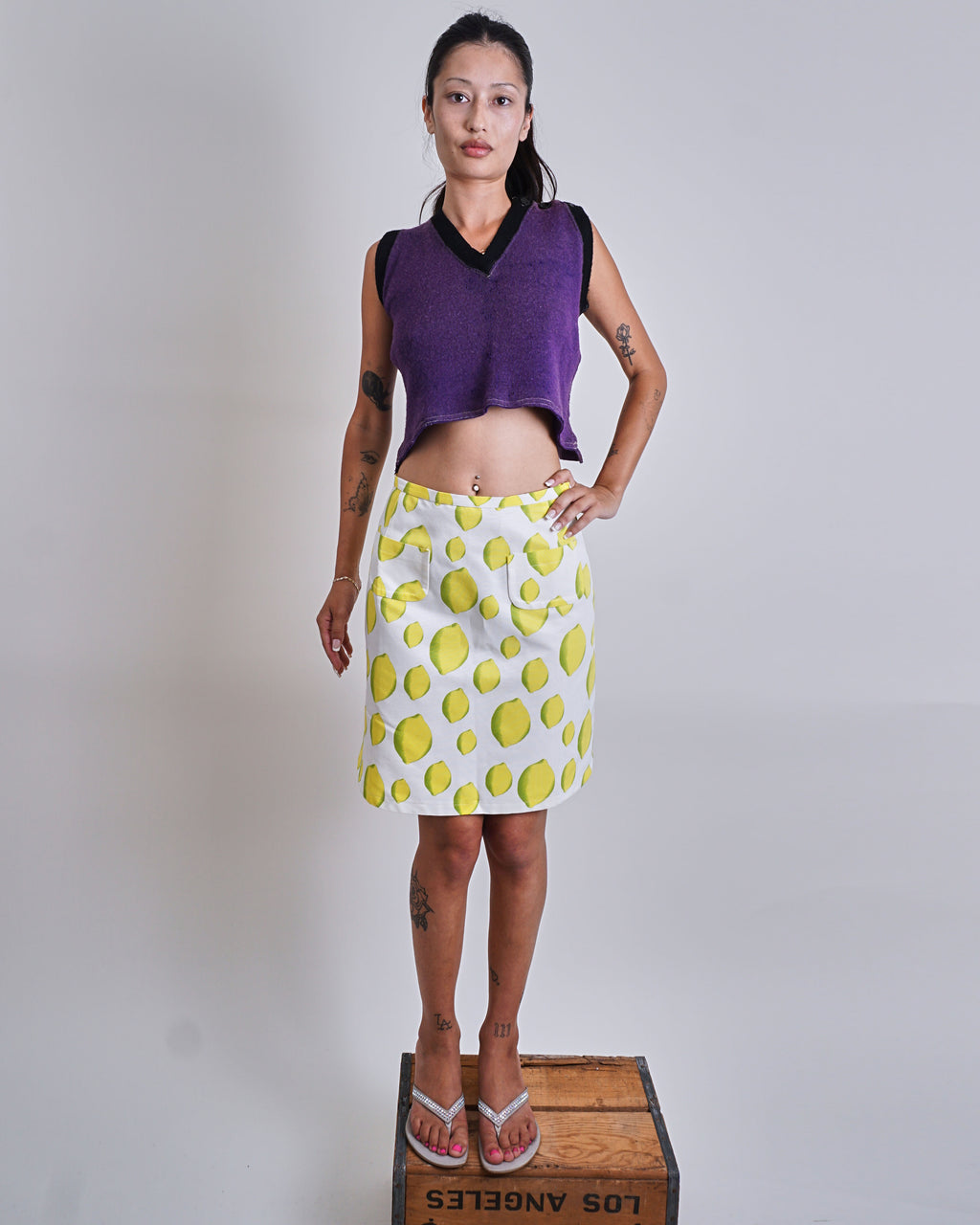 1990s Iceberg Lemon Printed A line pocket skirt