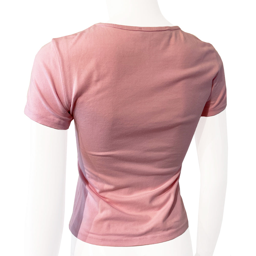 Christian Dior crystal peace sign pastel pink tee Summer 2004 Galliano for Dior Short sleeves with rounded neckline Crystal embellished peace sign with crystal Dior logo at center Size: FR 38. Made in France 