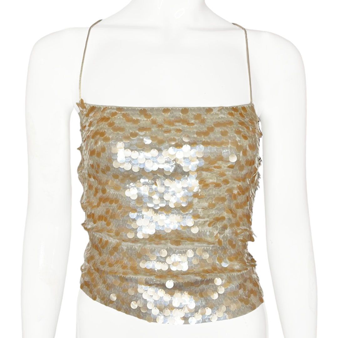 2000's Sequin Corset Back Halter Top - S