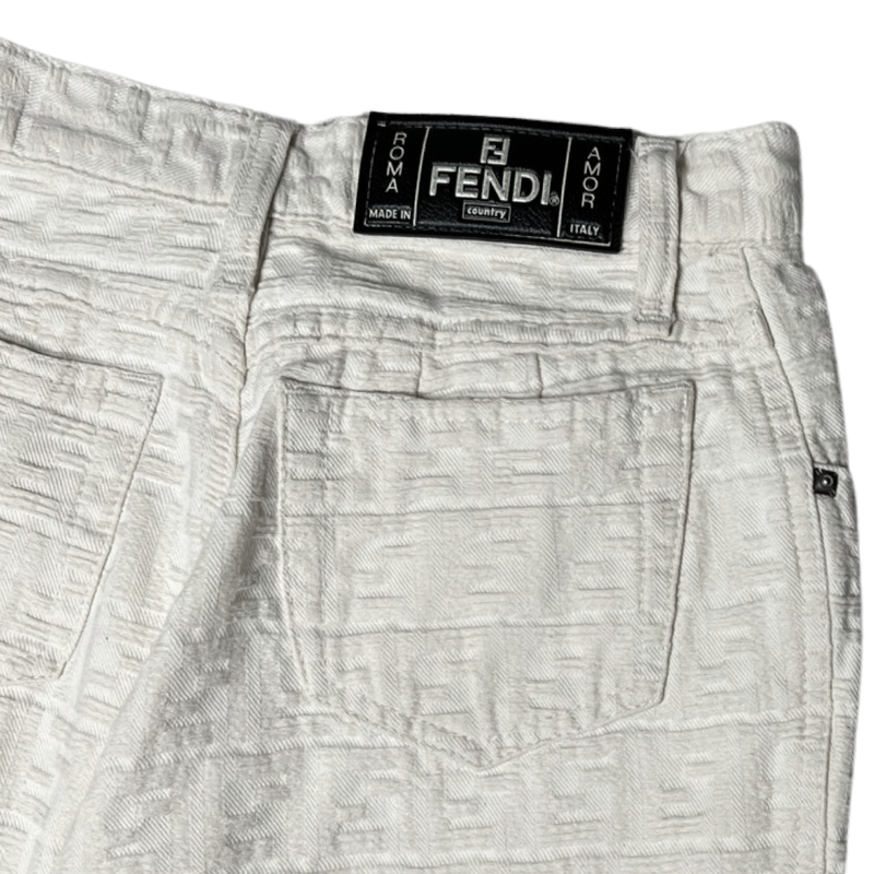 1990's Fendi White Zucca Print Pants - 41