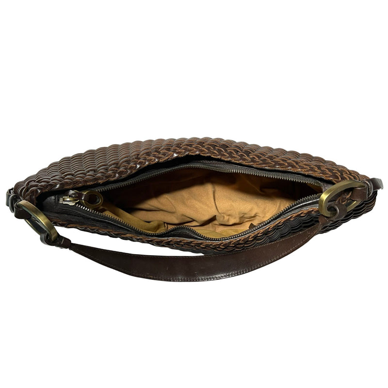 Oscar De La Renta Brown Leather Woven Shoulder Bag