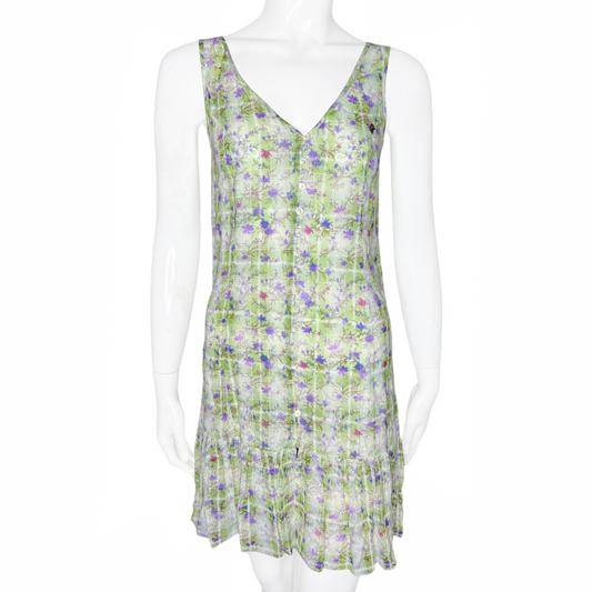 Galliano Floral Pleated Bottom Button Dress