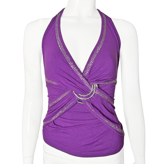 Dolce & Gabbana Purple Crystal & Ring Halter Neck Top