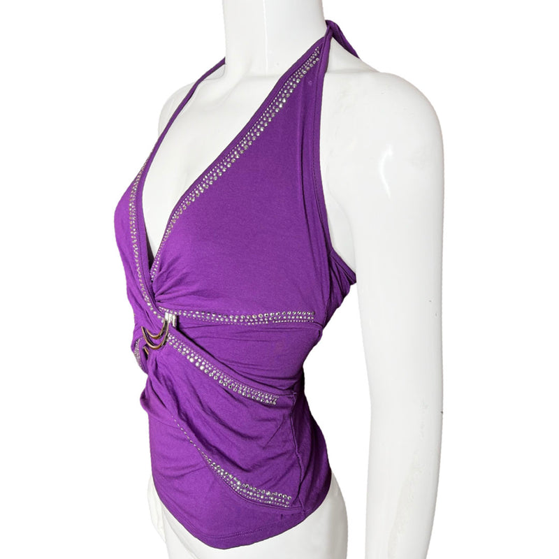 Dolce & Gabbana Purple Crystal & Ring Halter Neck Top