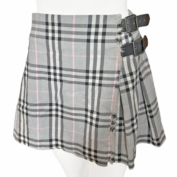 Burberry Grey & Pink Nova Check Buckle Skirt