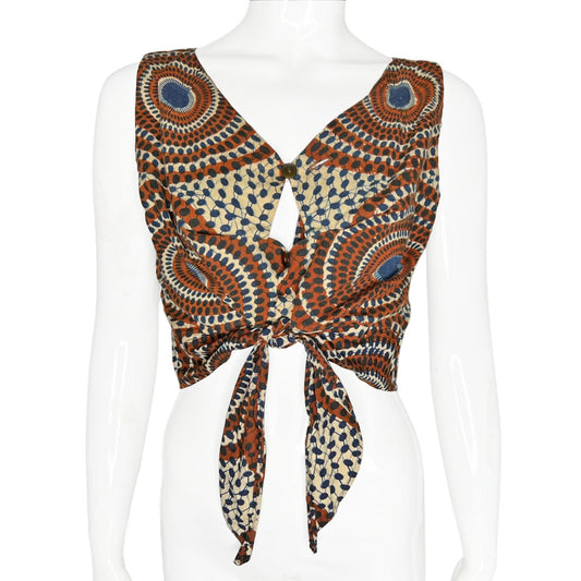 1970's Circle Dot Cutout Printed Crop Tie Shirt - S/M