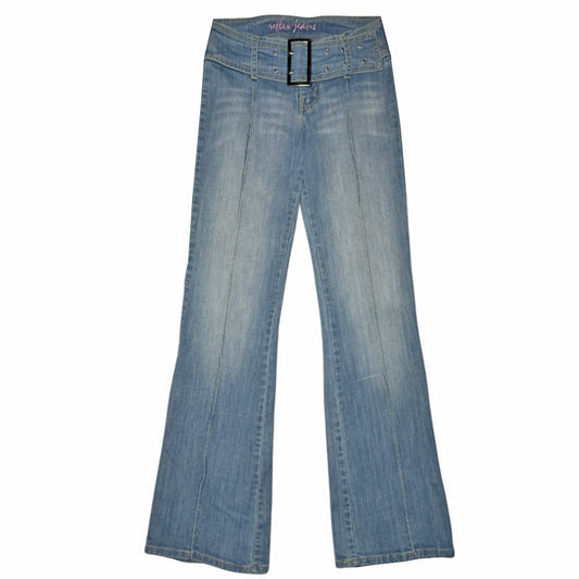 Y2K LOW RISE SILVER BUCKLE FLARED JEANS
